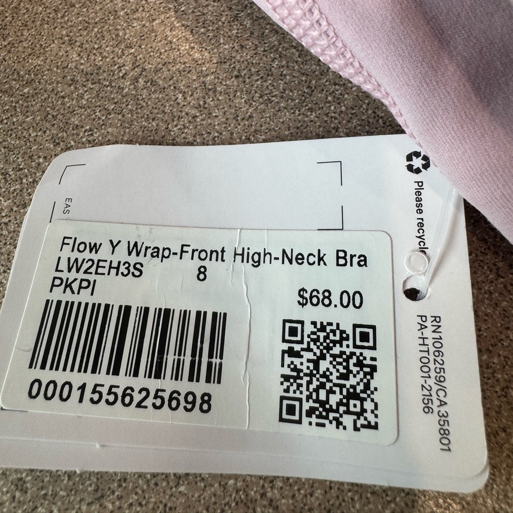 NWT Lululemon Pink Flow Y Wrap-Front High-Neck Bra Size 8 - Picture 3 of 5